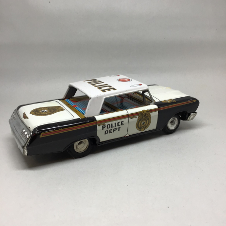Vintage Japan Tin Litho Police Car Friction Toy