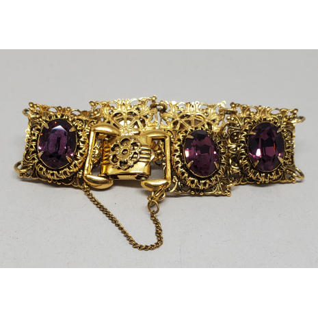 Vintage Faux Amethyst Filigree Bracelet