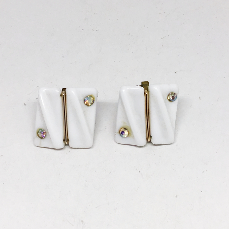 Vintage 1950s Western Germany Square Design, White Milk Glass with Aurora Boreal
