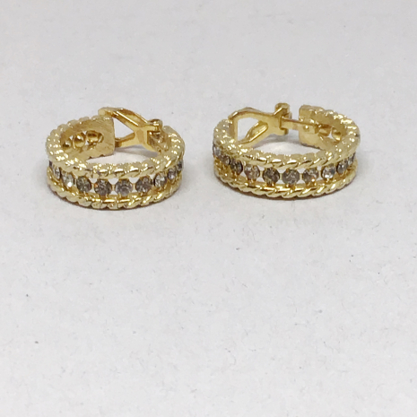 Vintage Gold-Tone Rhinestone Hoop Clip-On Earrings 