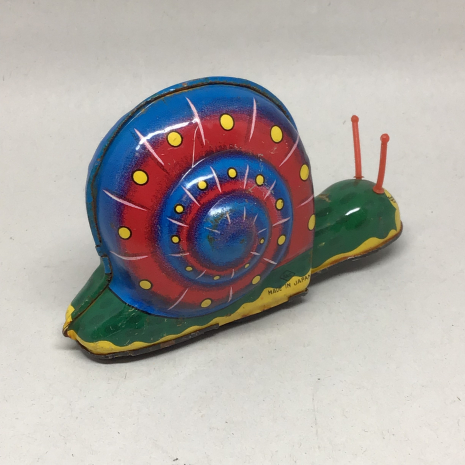 Vintage 1950s KKS Japan Tin Litho Snail Friction Toy