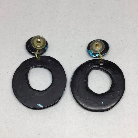 Vintage 1970 Boho Blue and Gold Pierced Earrings