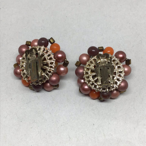 Vintage 1950s Japan Rose and Orange Gold Bead Earrings 