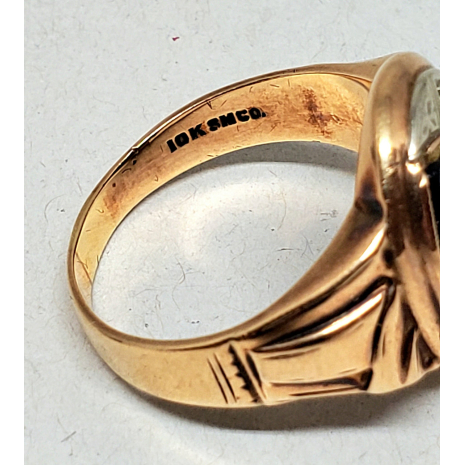 Vintage 10K Gold Signet Initial "M" with Diamond Accent Two-Tone Gold Repousse'