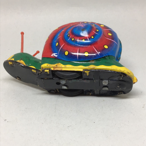 Vintage 1950s KKS Japan Tin Litho Snail Friction Toy