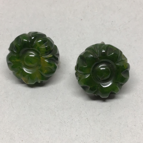 Vintage Green Yellow Bakelite Screw-Back Earrings 