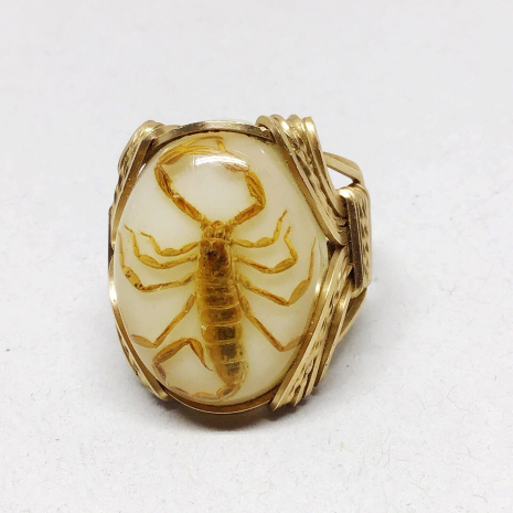 Vintage Egyptian Revival Scorpion in Lucite Wire Wrapped Pharaoh Ring 