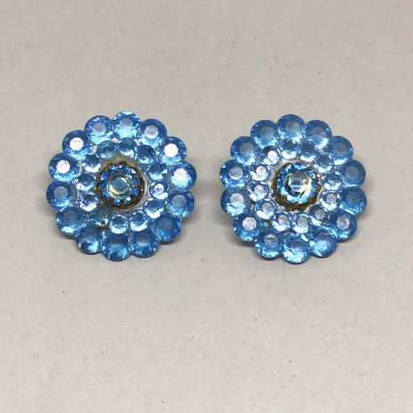 Vintage 1950s Blue Faceted Clear Lucite Flower Brooches- Set of Two