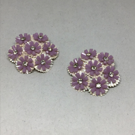 Vintage Featherlite Purple Molded Plastic Flowers with Rhinestone Center Earring