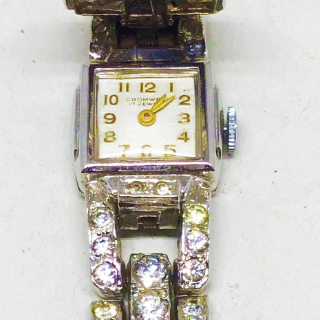Vintage 1950s Cromwell Swiss Rhinestone Flip-Top Ladies Bracelet Watch- Non Work