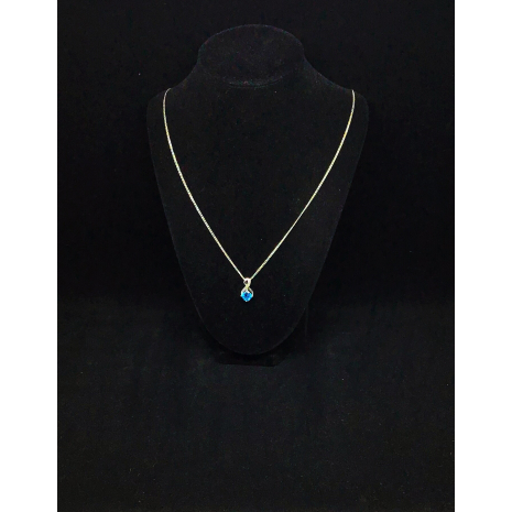 Sterling Silver Blue Swiss Topaz And Diamond Pendant Necklace