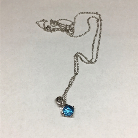 Sterling Silver Blue Swiss Topaz And Diamond Pendant Necklace