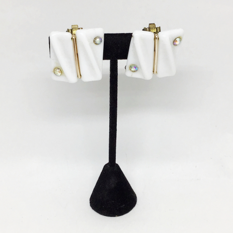 Vintage 1950s Western Germany Square Design, White Milk Glass with Aurora Boreal