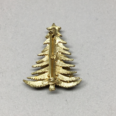 Vintage 1950s/1960s Christmas Tree with Enamel Candles and Rhinestones Pin