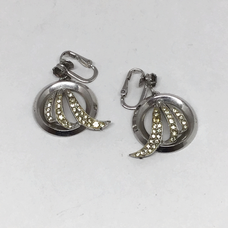 Vintage 28 Rhinestone Swirl Dangling Earrings
