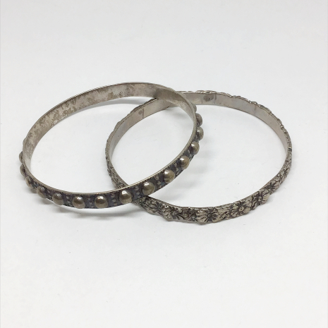 Vintage Oxidized Silver Indian Bangle Bracelets- Set of Two