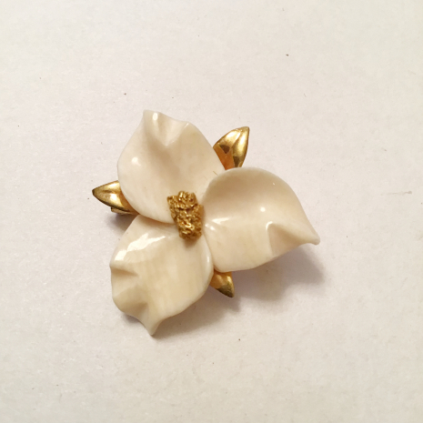 Vintage 1950 Hand Carved Alaskan Ivory Gold Nugget Stika Rose Brooch/Pin