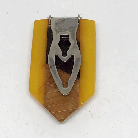 Vintage Butterscotch Bakelite with Geometric Wood Inlay Fur Clip Vintage Butterscotch Bakelite with Geometric Wood Inlay Fur Clip