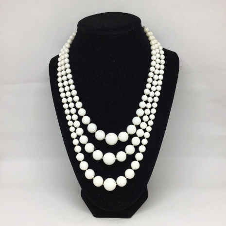 Vintage White Bead Triple Strand Necklace