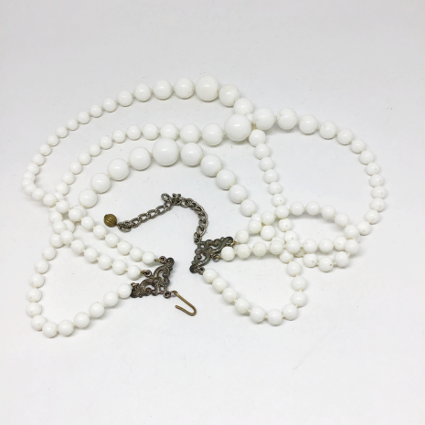 Vintage White Bead Triple Strand Necklace