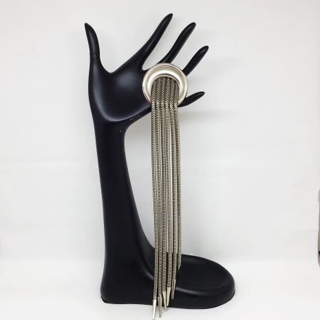 Vintage Silver Metal Tone 11 inch Dress Clip with Aiguillette Tassels