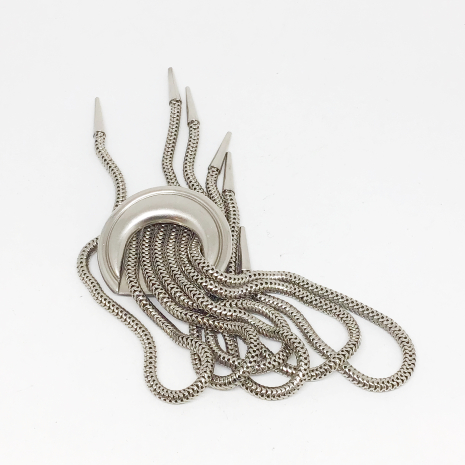 Vintage Silver Metal Tone 11 inch Dress Clip with Aiguillette Tassels