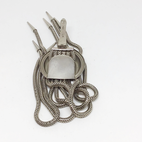 Vintage Silver Metal Tone 11 inch Dress Clip with Aiguillette Tassels