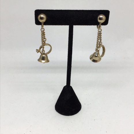 Vintage 1950s "Engagement Ring & Wedding Bell" Drop Dangle Screw-Back Earrings