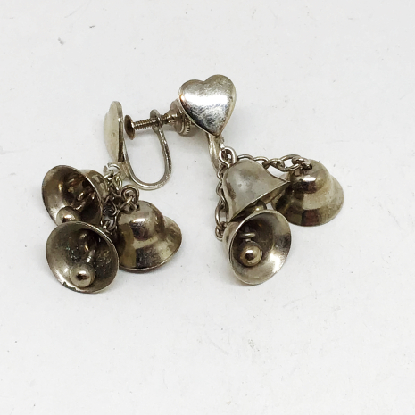 Vintage 1950s "Wedding Bell" Triple Bell Drop Dangle Screw-Back Earrings