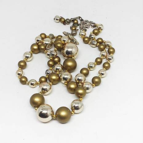 Vintage Japan Gold and Silver Double String Bead Necklace
