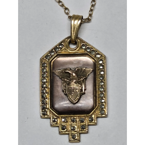 RARE Signed 1941 Harry Iskin Sweetheart Necklace W Point Brown MOP Marcasite 14K
