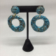 Vintage 1970 Boho Blue and Gold Pierced Earrings