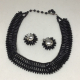 Vintage 1950s Germany 16” Black Seed Bead Woven Choker Collar Necklace and Earri