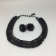Vintage 1950s Germany 16” Black Seed Bead Woven Choker Collar Necklace and Earri