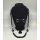 Vintage 1950s Faceted Lucite Black and Clear Bead Necklace and Earring Set