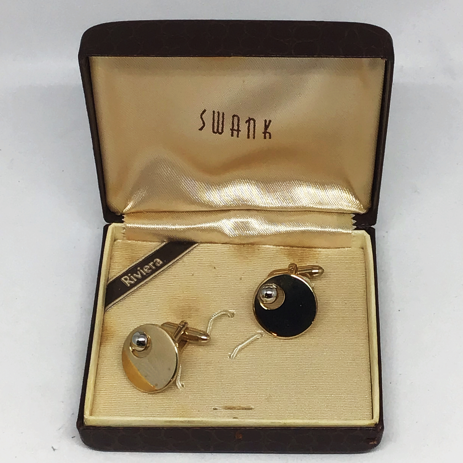 ♠︎ Vintage Signed "Swank" Gold Tone Circle Cufflinks with Silver Ball