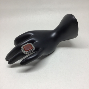 Vintage 1920s Antique, Art Deco Germany Carnelian & Marcasite Sterling Silver Ring- Size 3 3/4