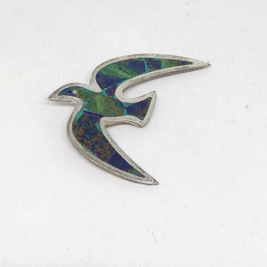 ♦︎ Vintage 1940 Signed Taxco Los Castillo Sterling Silver 925 Mosaic Turquoise Inlay Dove Bird Pin Brooch