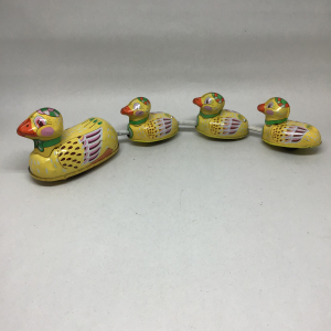 Vintage Japan Mother Duck and Three Baby Ducklings Tin Friction Toy
