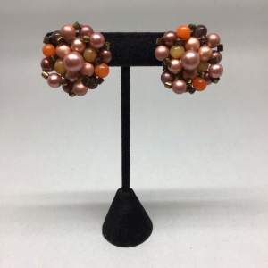 Vintage Japan Rose and Orange Gold Bead Earrings 