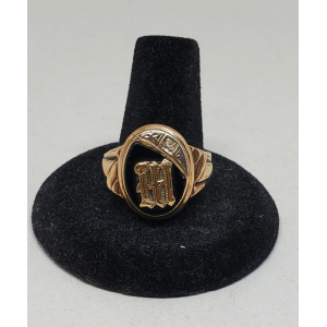Vintage 10K Gold Signet Initial "M" with Diamond Accent Two-Tone Gold Repousse' Art Deco Men's Ring- Size 9.5