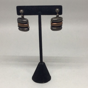 Vintage 1940s/1950s Taxco Modernist Martin Ocampo Mexico, Mixed Metal, Two-Tone 925 Sterling Silver and Copper Screw-Back Earrings