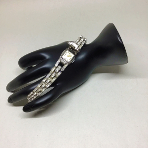 Vintage 1950s Cromwell Swiss Rhinestone Flip-Top Ladies Bracelet Watch- Non Working. AS IS. REPAIR.