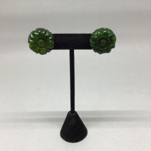 Vintage Green Yellow Bakelite Screw-Back Earrings 