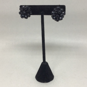 Vintage 1950s Marked Western Germany Black Milk Glass Flower Cluster Clip-On Earrings