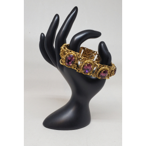 Vintage Faux Amethyst Filigree Bracelet