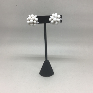 Vintage 1950s Marked Germany White Milk Glass Flower Cluster Screw-Back Earrings