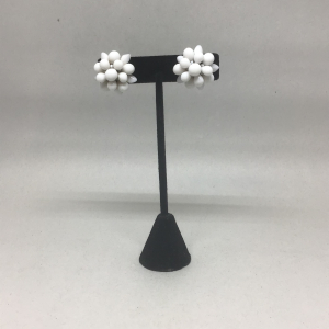 Vintage Marked Germany White Milk Glass Flower Cluster Screw-Back Earrings