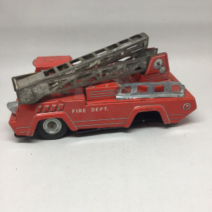 Vintage Japan Kawahara Gangu Seisakusho / Kawahara Toy Manufacturing Friction Tin Litho Toy Fire Truck