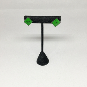 Vintage Green Enamel with Black Artsy Design Screw Back Earrings.